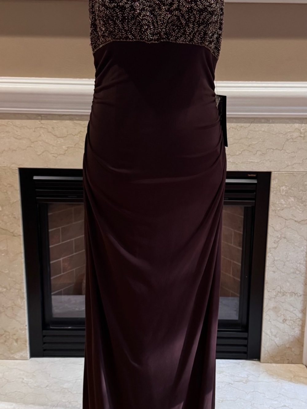 NEW JS Boutique Brown Satin Dress with Gold Beading